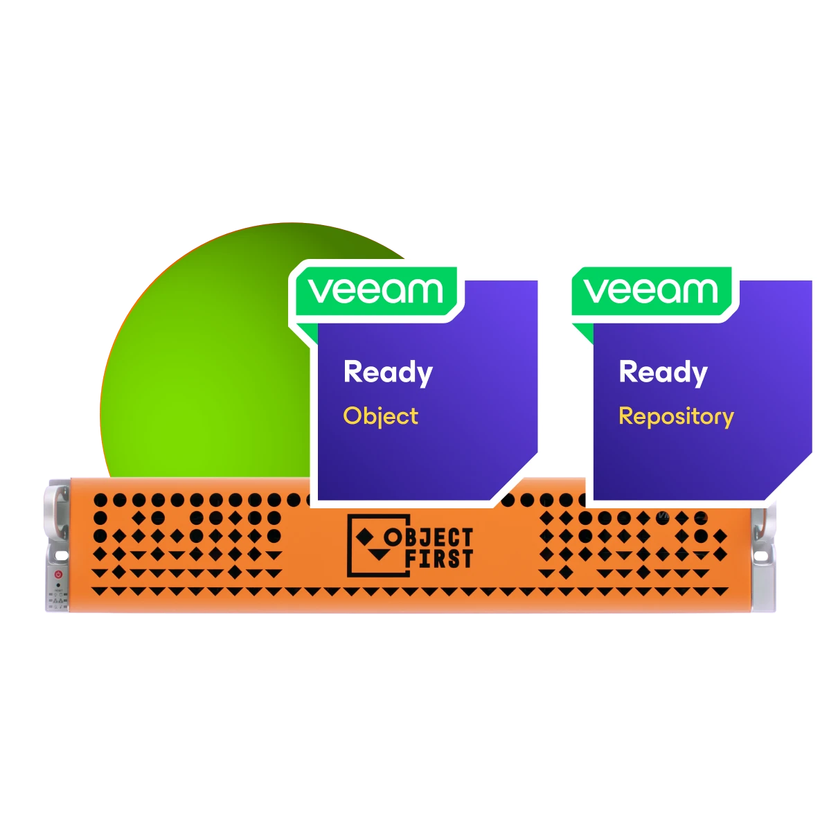 Panel frontal del servidor Object First listo para Veeam