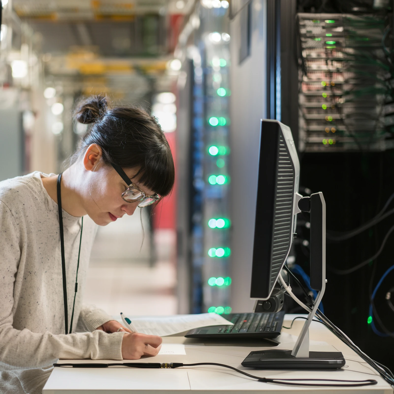 IT-Fachkraft bei der Arbeit in einem Serverraum