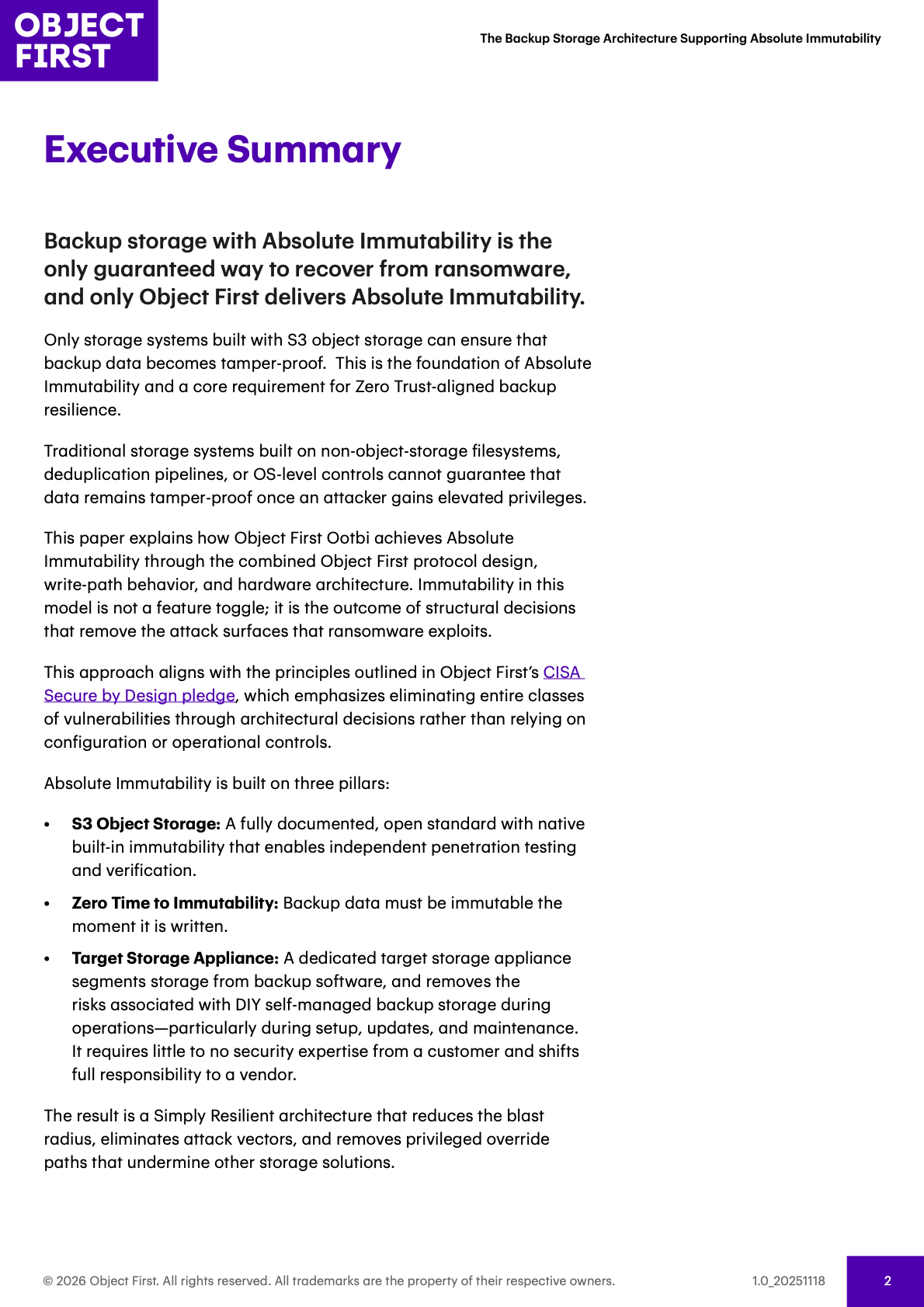 The Backup Storage Architecture Supporting Absolute Immutability, page 2