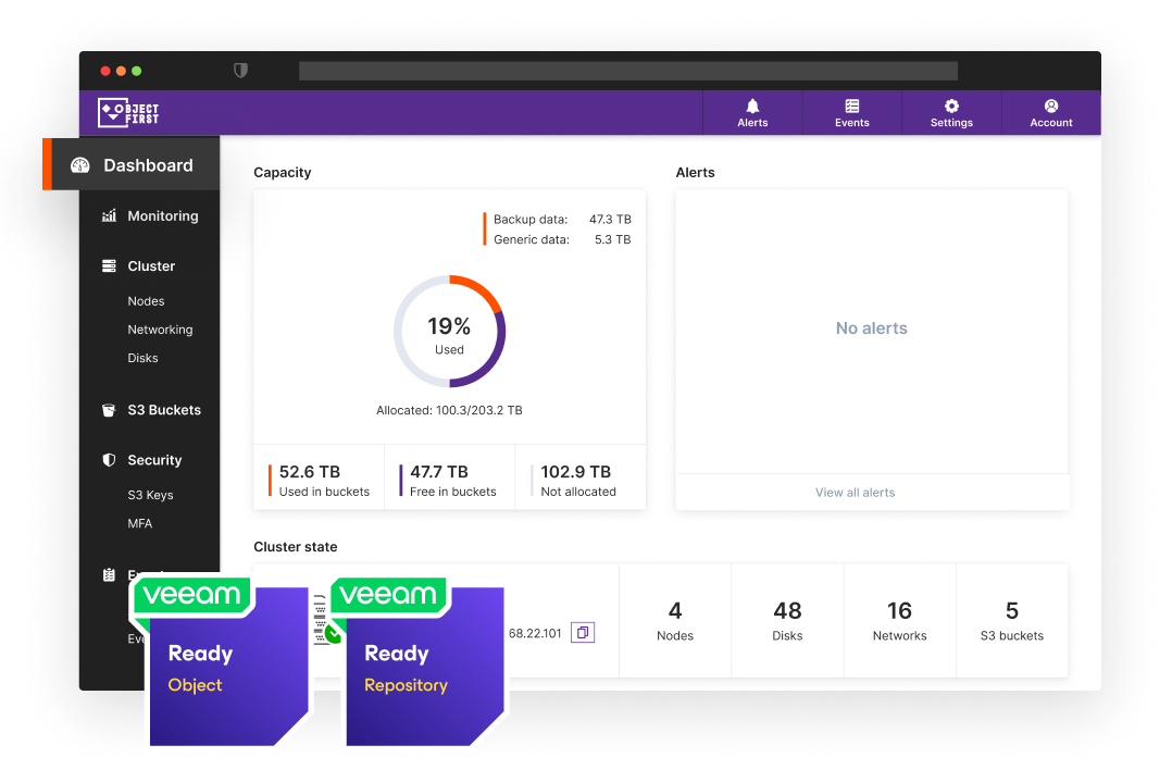 Object First dashboard screenshot