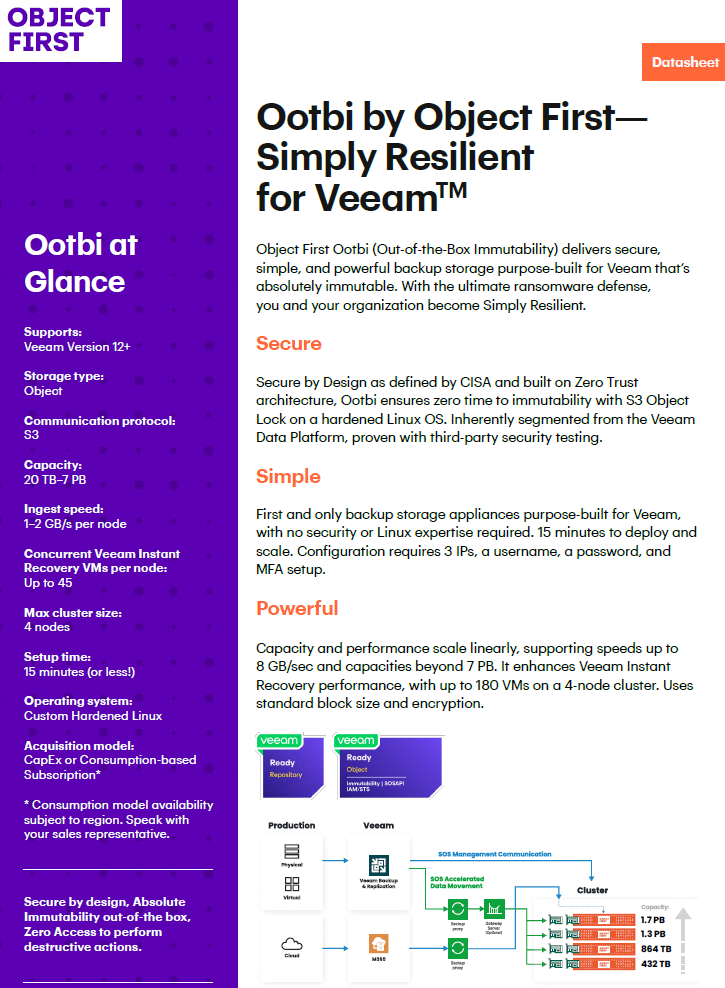 Ootbi by Object First Data Sheet: Key Benefits and Specifications